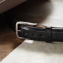 Men Belts | Stetson Caiman Western Tab Belt - 1 1/4" Width Black Classic