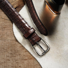 Men Belts | Stetson Caiman Western Tab Belt - 1 1/4" Width Cigar Classic