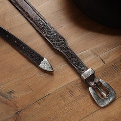 Men Belts | Stetson Croco Print Tooled Tapered Belt Brown/cognac