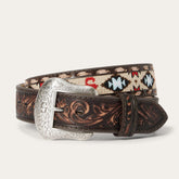 Men Belts | Stetson Embroidered Tooled Tab Belt Vintage Brown