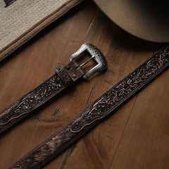 Men Belts | Stetson Hair-on-Hide Tooled Tab Belt Vintage/brown