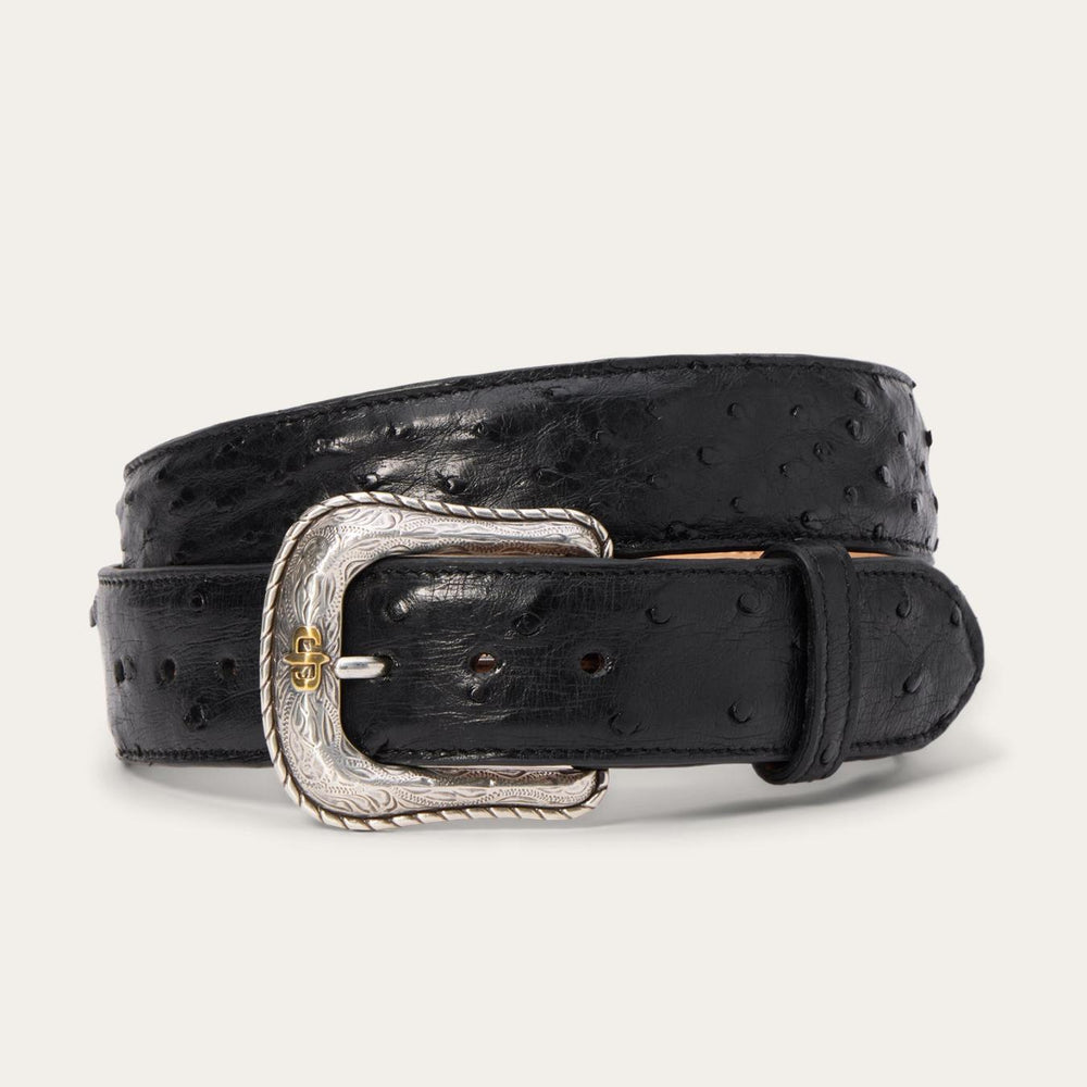 Men Belts | Stetson Ostrich Western Tab Belt Black