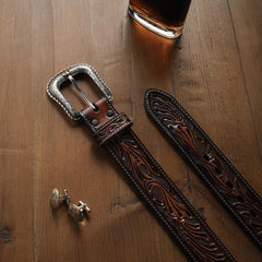 Men Belts | Stetson Tooled Belt Dark Brown