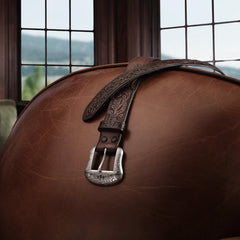 Men Belts | Stetson Tooled Tab Belt Cognac