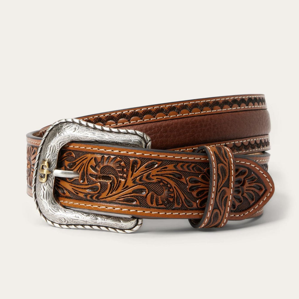 Men Belts | Stetson Tooled Tab Belt Cognac