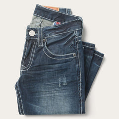 Men Boot Cut | Stetson 1014 Fit Destructed Medium Wash Jeans Blue