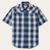 Men Classic Cut | Stetson Blue Ombre Plaid Short Sleeve Western Shirt Blue