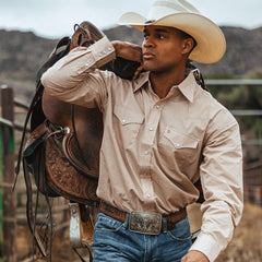 Men Classic Cut | Stetson Diamond Print Western Shirt Orange