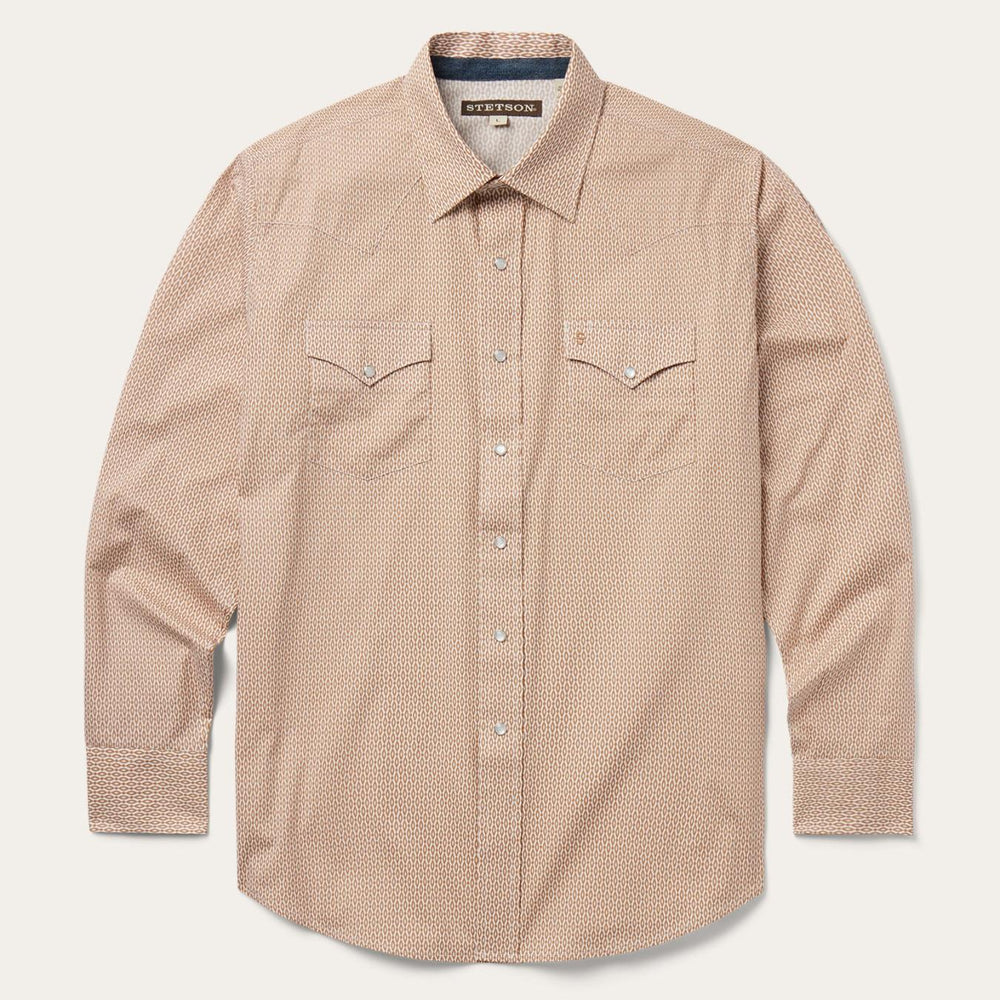 Men Classic Cut | Stetson Diamond Print Western Shirt Orange