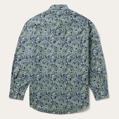 Men Classic Cut | Stetson Greenspring Paisley Print Western Shirt Blue