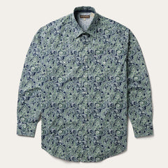 Men Classic Cut | Stetson Greenspring Paisley Print Western Shirt Blue