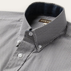 Men Classic Cut | Stetson Grey Geo Print Button Front Shirt Grey