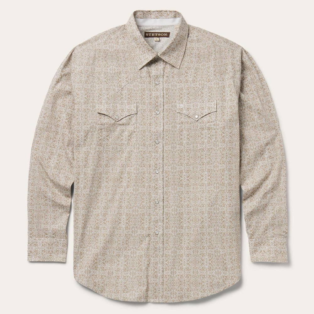 Men Classic Cut | Stetson Medallion Print Western Shirt Brown