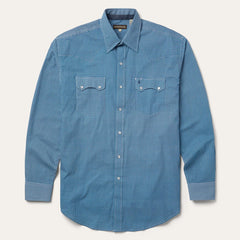 Men Classic Cut | Stetson Micro Print Western Shirt Blue
