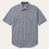 Men Classic Cut | Stetson Navy Print Short Sleeve Western Shirt Blue