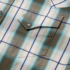 Men Classic Cut | Stetson Olive Ombre Plaid Western Shirt Green