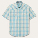 Men Classic Cut | Stetson Ombre Plaid Short Sleeve Western Shirt Blue