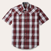 Men Classic Cut | Stetson Shadow Plaid Short Sleeve Western Shirt Wine