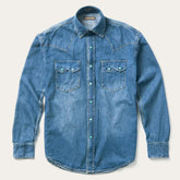 Men Classic Cut | Stetson Turquoise Snap Western Denim Shirt Blue