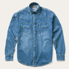 Men Classic Cut | Stetson Turquoise Snap Western Denim Shirt Blue