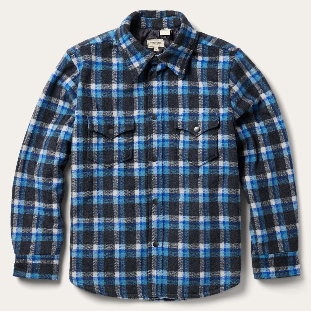 Men Jackets | Stetson Blue Plaid Quilted Shirt Jacket Blue