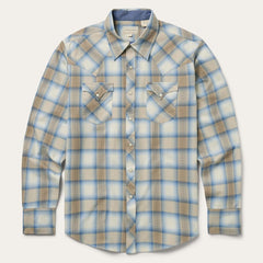 Men Modern Cut | Stetson Sand Plaid Dobby Western Shirt Brown