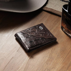 Men Wallets | Stetson Tooled Embossed Ostrich Bi-Fold Wallet Brown
