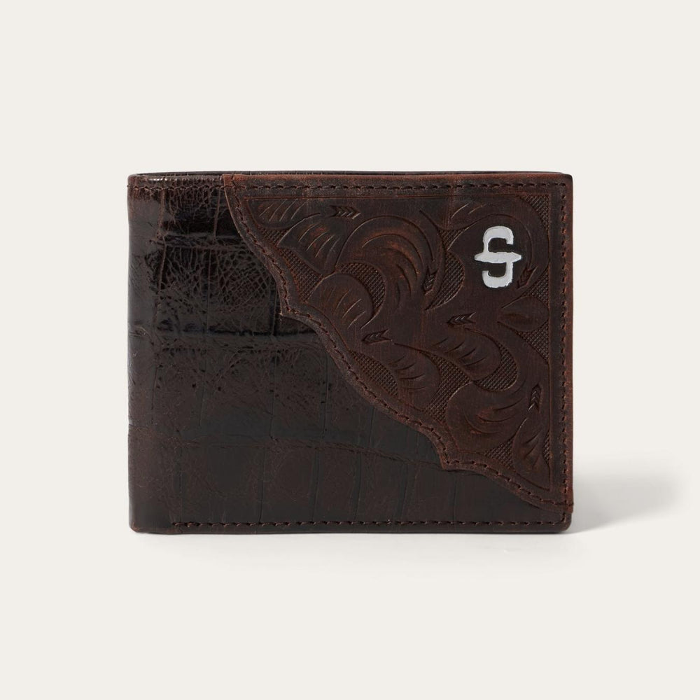 Men Wallets | Stetson Tooled Embossed Ostrich Bi-Fold Wallet Brown
