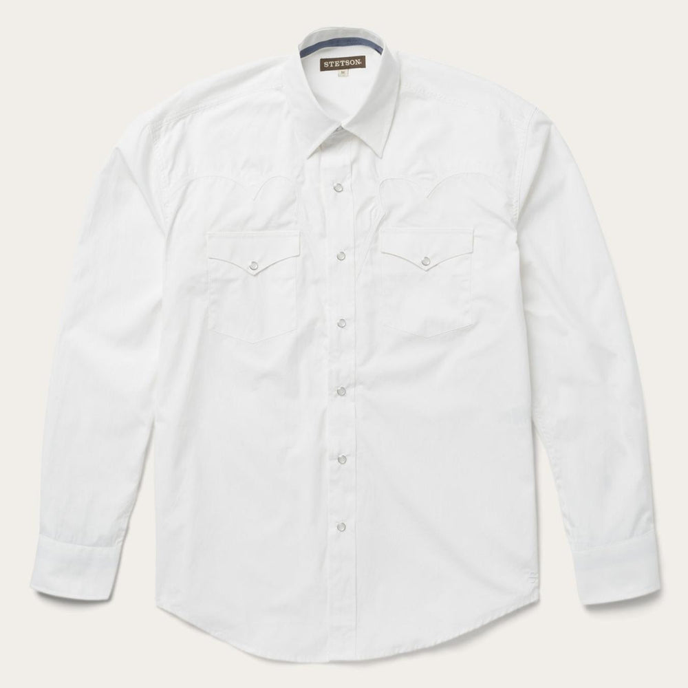 Men Western Shirts | Stetson Classic Solid Snap Poplin Shirt In Optic White White