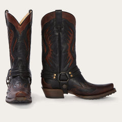 Men Western | Stetson Biker Outlaw Oiled Leather Cowboy Boot Brown