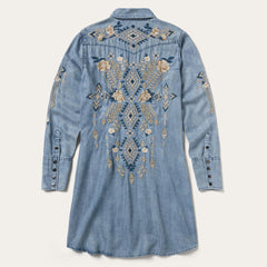 Women Mini | Stetson Embroidered Denim Twill Shirt Dress Blue