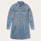 Women Mini | Stetson Embroidered Denim Twill Shirt Dress Blue