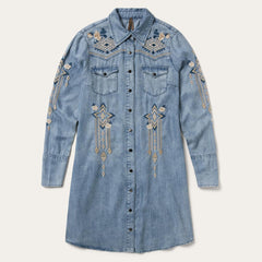 Women Mini | Stetson Embroidered Denim Twill Shirt Dress Blue