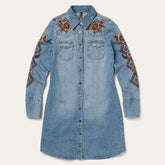 Women Mini | Stetson Floral Embroidered Denim Shirt Dress Blue
