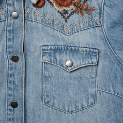 Women Shirt Dresses | Stetson Floral Embroidered Denim Shirt Dress Blue