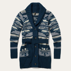 Women Sweaters | Stetson Indigo Aztec Belted Cardigan Blue