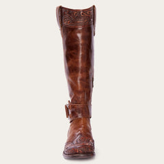 Women Western | Stetson Burnished Cognac Paisley Side Zip Cowboy Boot Tan