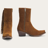 Women Western | Stetson Halle Suede Fringe Side Zip Boot Brown