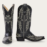 Women Western | Stetson Tina Black & White Flame Embroidered Cowboy Boot Black