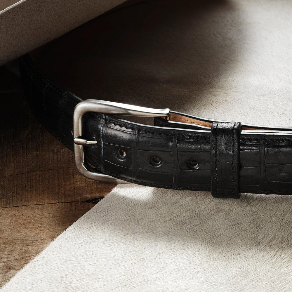 Men Belts | Stetson Caiman Western Tab Belt - 1 1/4" Width Black Classic