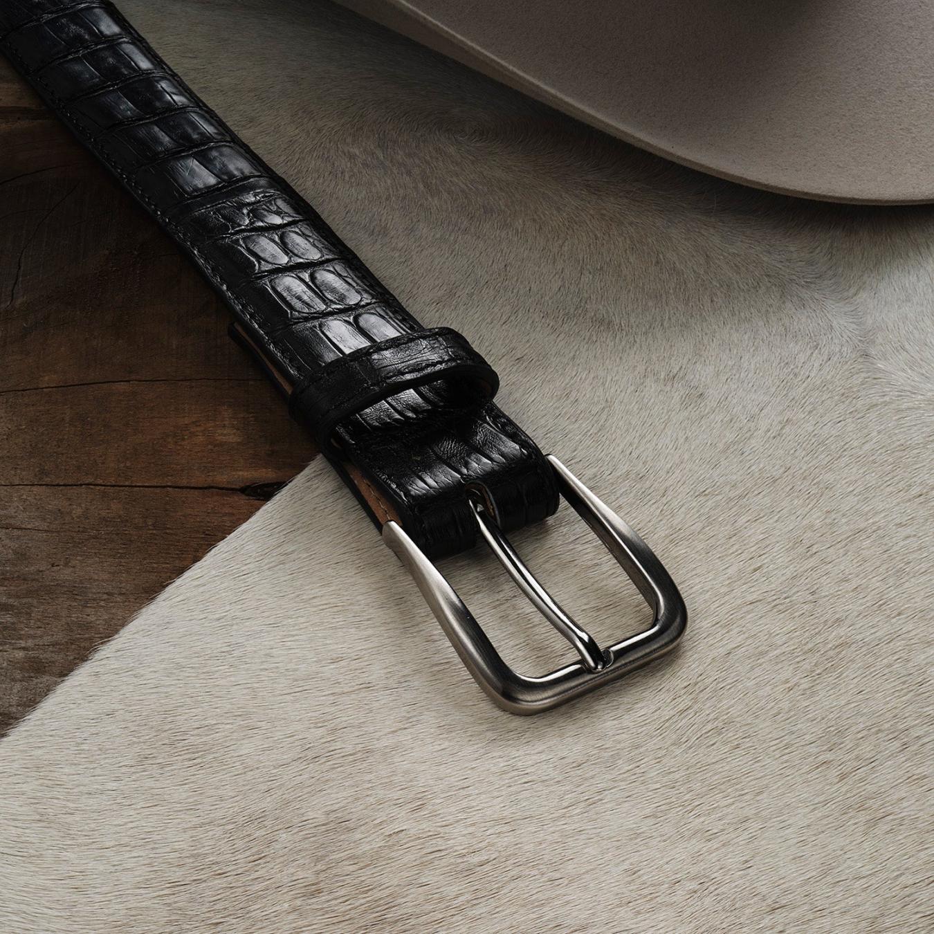 Men Belts | Stetson Caiman Western Tab Belt - 1 1/4" Width Black Classic