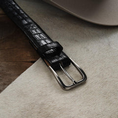 Men Belts | Stetson Caiman Western Tab Belt - 1 1/4" Width Black Classic