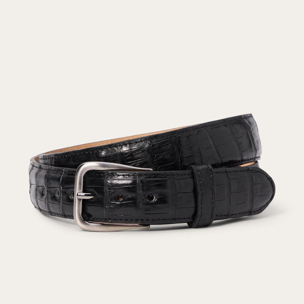 Men Belts | Stetson Caiman Western Tab Belt - 1 1/4" Width Black Classic