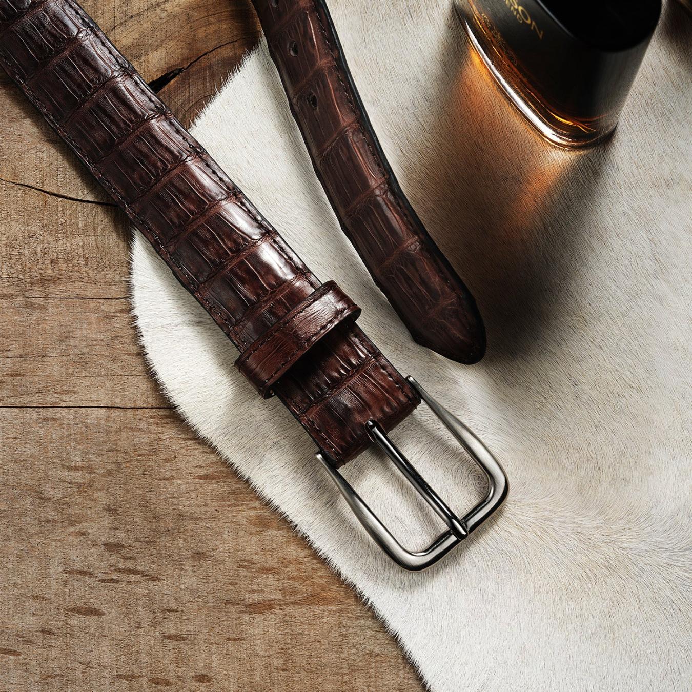 Men Belts | Stetson Caiman Western Tab Belt - 1 1/4" Width Cigar Classic