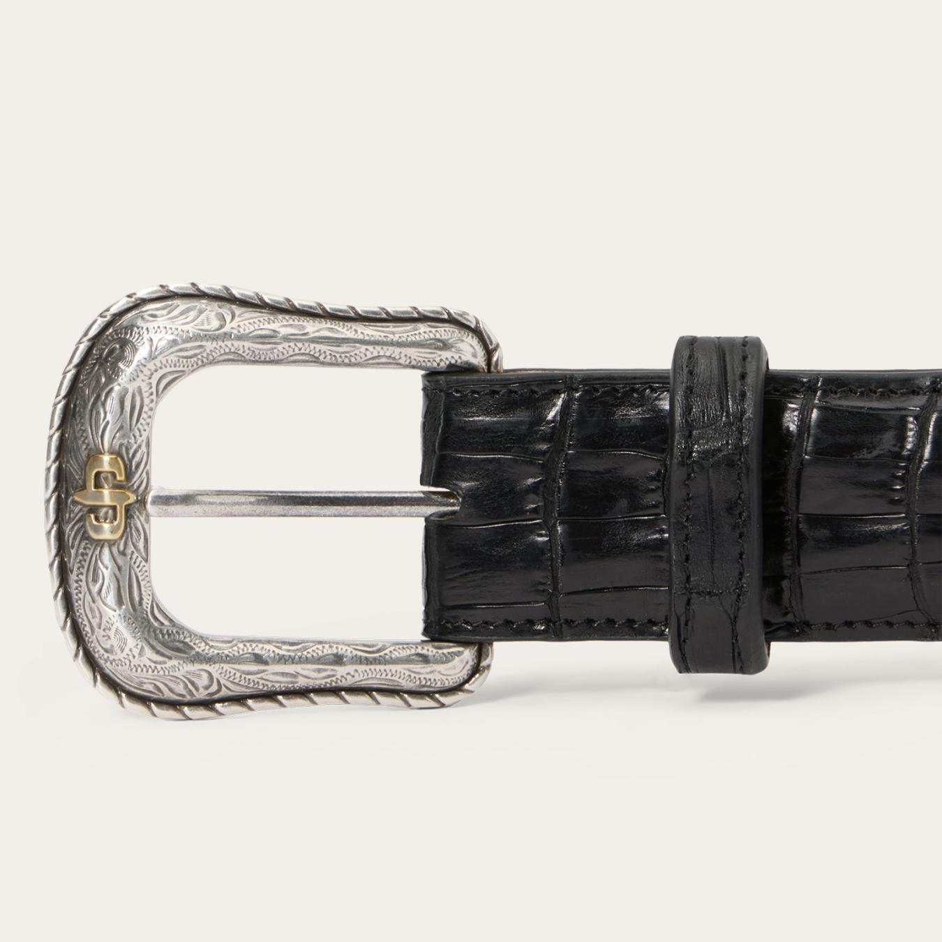 Men Belts | Stetson Caiman Western Tab Belt Black Classic