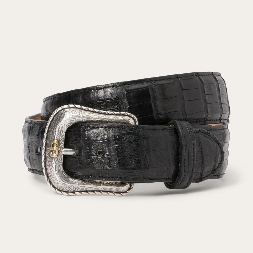 Men Belts | Stetson Caiman Western Tab Belt Black Classic