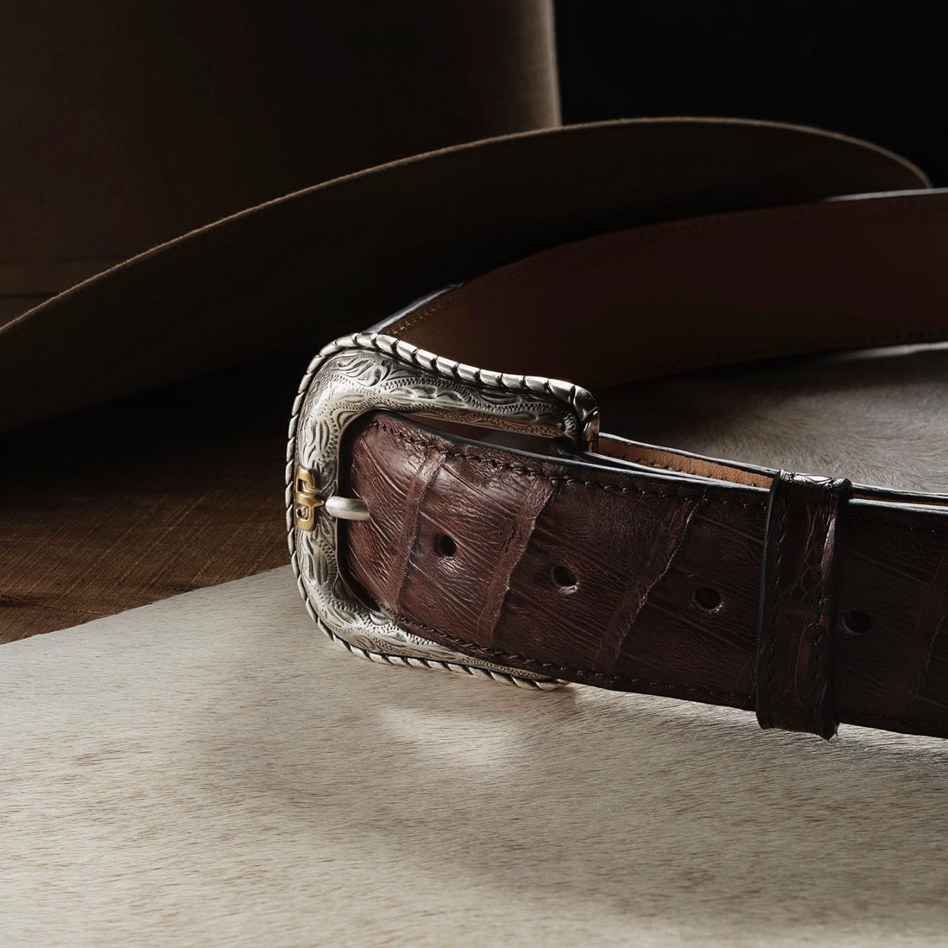 Men Belts | Stetson Caiman Western Tab Belt Cigar Classic