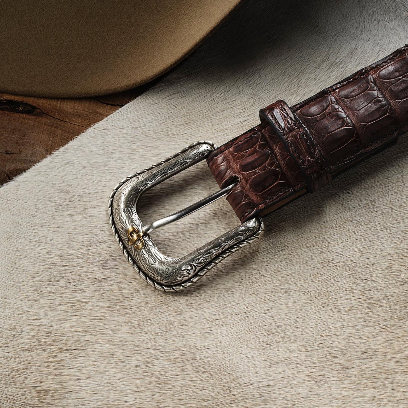 Men Belts | Stetson Caiman Western Tab Belt Cigar Classic
