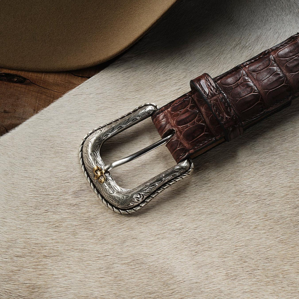Men Belts | Stetson Caiman Western Tab Belt Cigar Classic