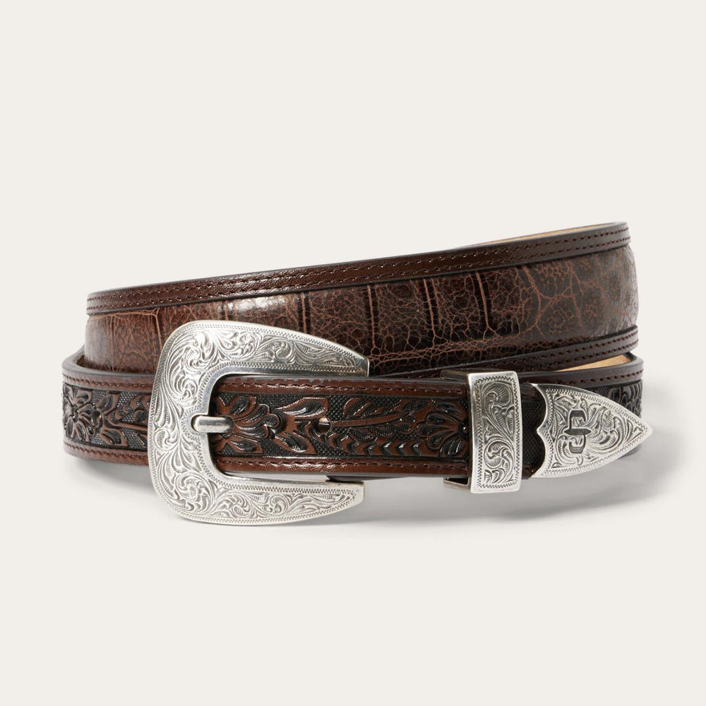 Men Belts | Stetson Croco Print Tooled Tapered Belt Brown/cognac